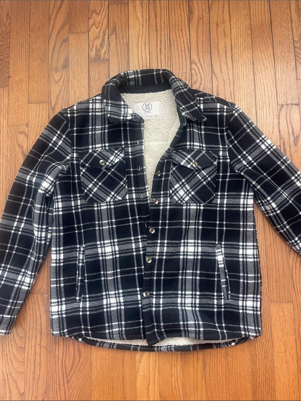 Black & White Plaid Teddy-Lined Shacket Jacket
